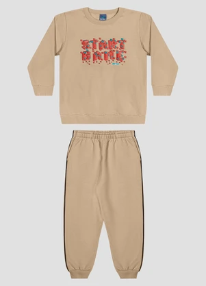 Reirex - Conjunto Infantil Menino com Blusão e Calça Bege - REIREX