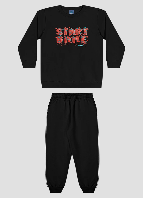 Reirex - Conjunto Infantil Menino com Blusão e Calça Preto