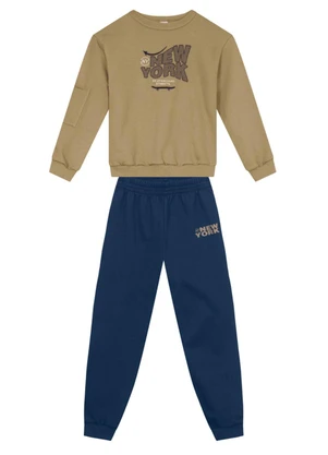 Brandili - Conjunto Infantil Menino com Bordado Marrom - BRANDILI