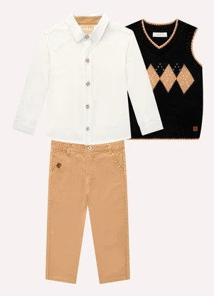 Milon - Conjunto Infantil Menino com Tricô Branco - MILON