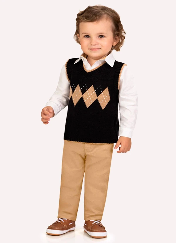 Milon - Conjunto Infantil Menino com Tricô Branco