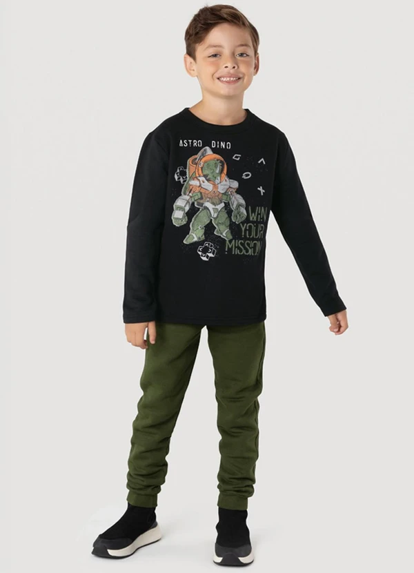 Brandili - Conjunto Infantil Menino de Dinossauro Preto
