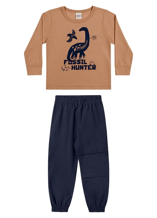 Elian - Conjunto Infantil Menino Dino Hunter Marrom
