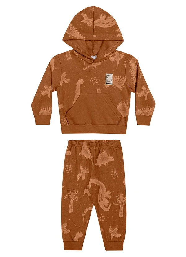 Elian - Conjunto Infantil Menino Dinos com Capuz Marrom
