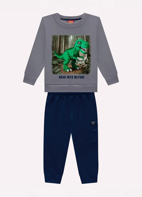 Kyly - Conjunto Infantil Menino Dinossauro Cinza