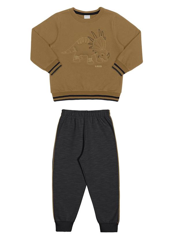 Alakazoo - Conjunto Infantil Menino em Moletom com Bordado Marrom