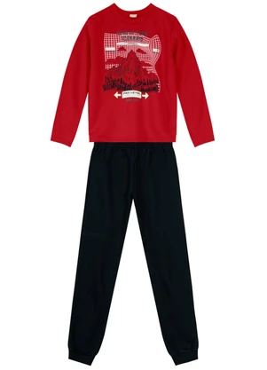 Brandili - Conjunto Infantil Menino em Moletom Vermelho - BRANDILI