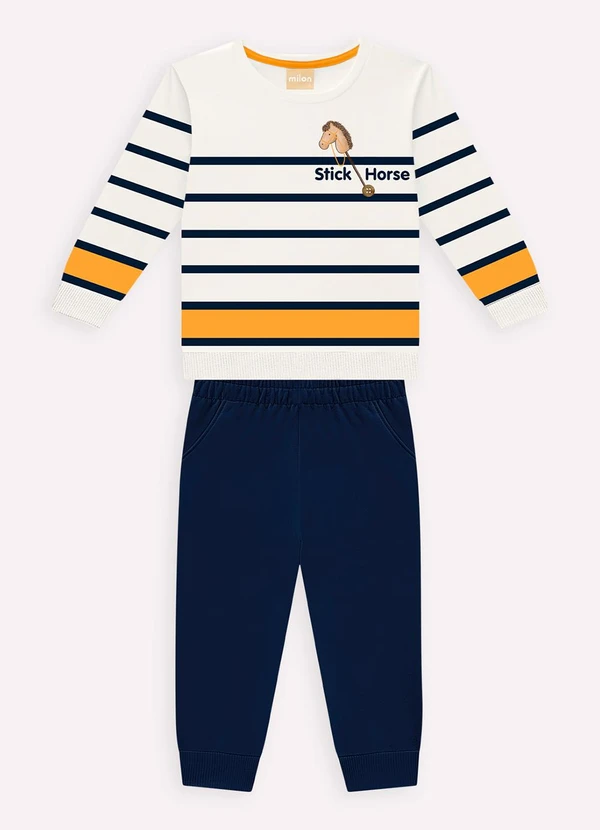 Milon - Conjunto Infantil Menino Estampa Off White