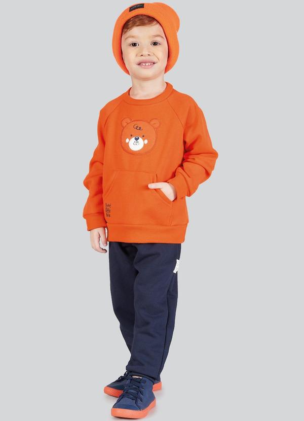 Soft Bonni - Conjunto Infantil Menino Moletom Bordado Laranja