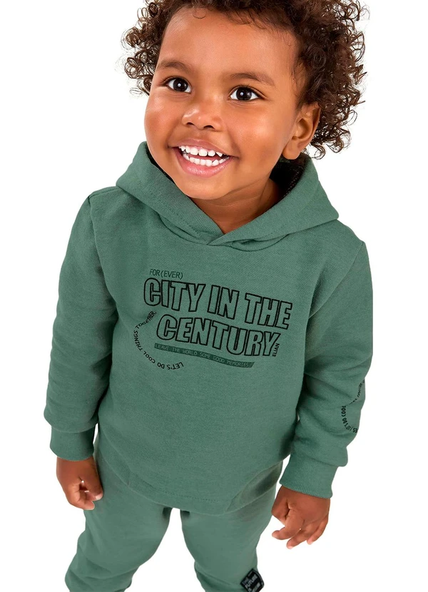Elian - Conjunto Infantil Menino Moletom com Capuz Verde