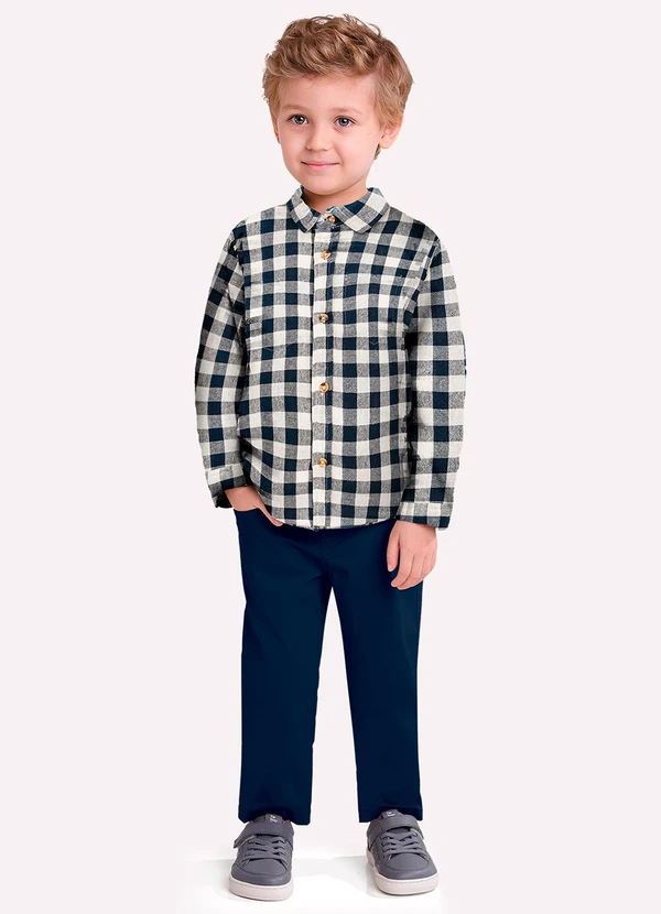 Milon - Conjunto Infantil Menino Xadrez Azul
