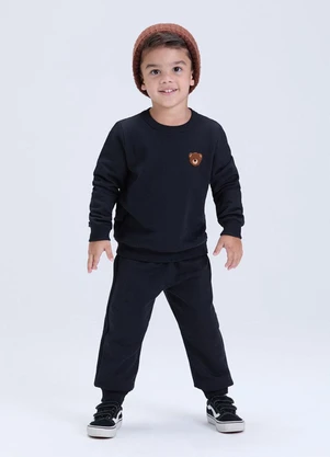 Vida Costeira - Conjunto Infantil Moletom Felpado com Urso Preto - VIDA COSTEIRA