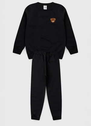 Vida Costeira - Conjunto Infantil Moletom Felpado com Urso Preto - VIDA COSTEIRA
