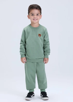 Vida Costeira - Conjunto Infantil Moletom Felpado com Urso Verde - VIDA COSTEIRA
