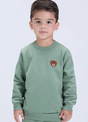 Vida Costeira - Conjunto Infantil Moletom Felpado com Urso Verde - VIDA COSTEIRA