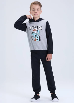 Vida Costeira - Conjunto Infantil Moletom Storks Inverno Preto - VIDA COSTEIRA