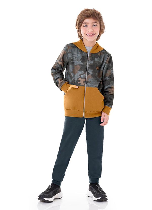 Marlan - Conjunto Jaqueta Camuflada e Calça Moletom Cinza