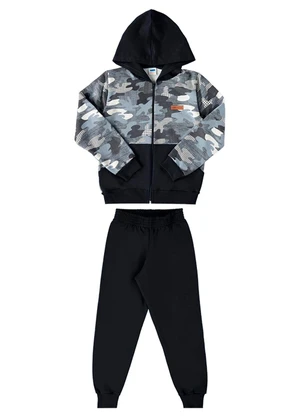 Marlan - Conjunto Jaqueta Camuflada e Calça Moletom Preto - MARLAN