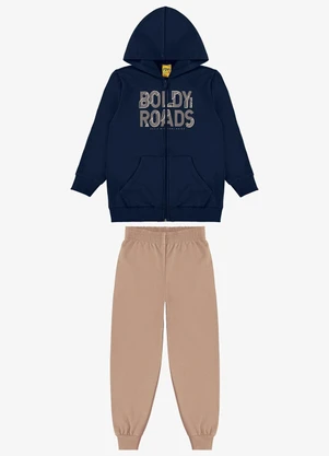Rovi Kids - Conjunto Jaqueta Capuz e Calça Moletom Azul - ROVI KIDS