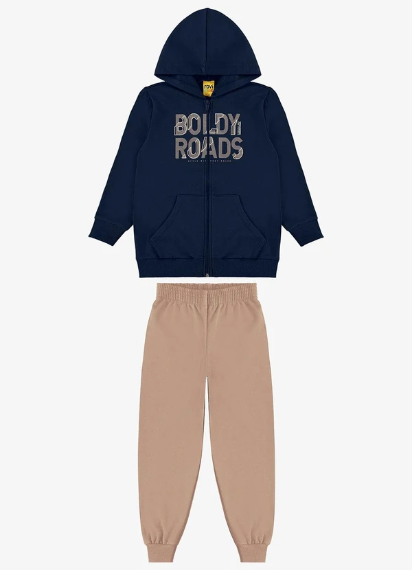 Rovi Kids - Conjunto Jaqueta Capuz e Calça Moletom Azul