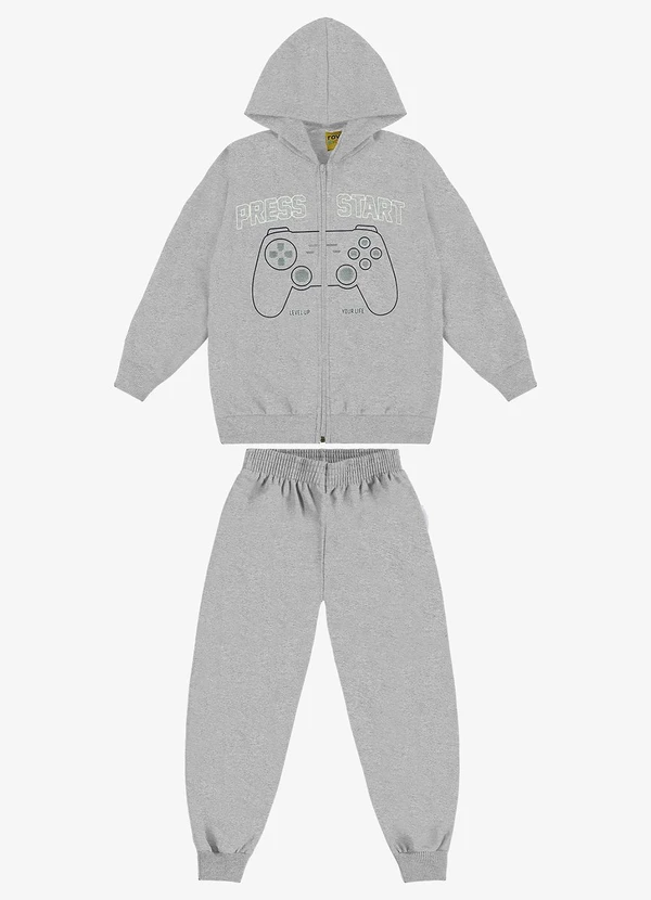 Rovi Kids - Conjunto Jaqueta Capuz e Calça Moletom Cinza