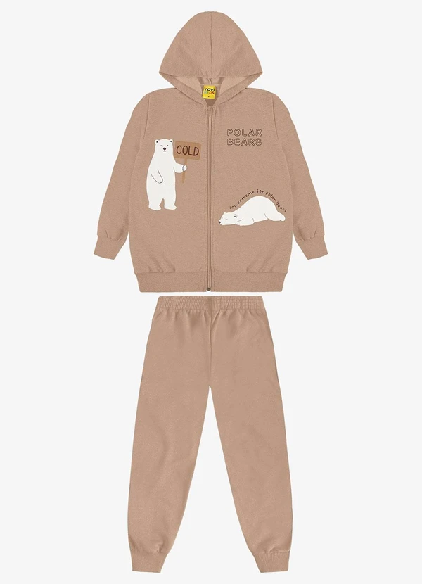 Rovi Kids - Conjunto Jaqueta Capuz e Calça Moletom Marrom