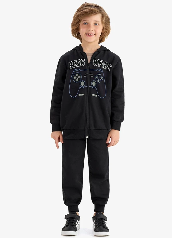 Rovi Kids - Conjunto Jaqueta Capuz e Calça Moletom Preto