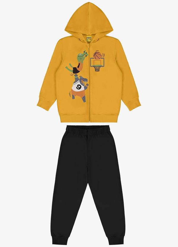 Rovi Kids - Conjunto Jaqueta com Capuz e Calça Amarelo
