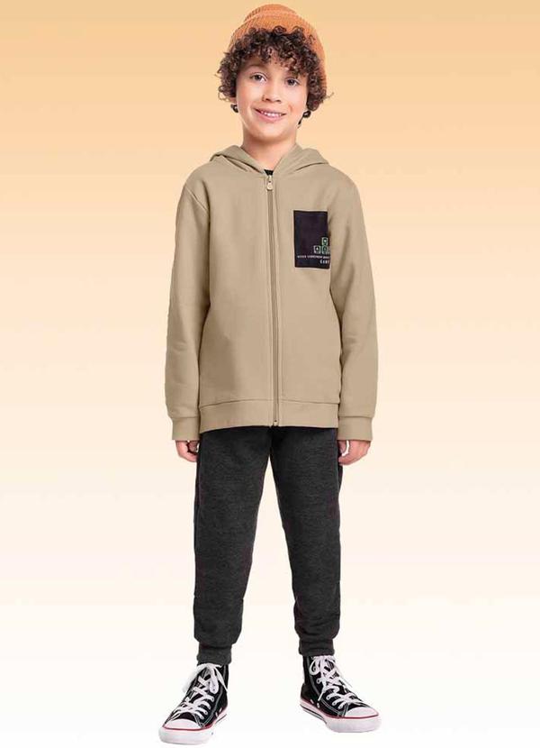 Fakini Kids - Conjunto Jaqueta com Capuz e Calça Bege