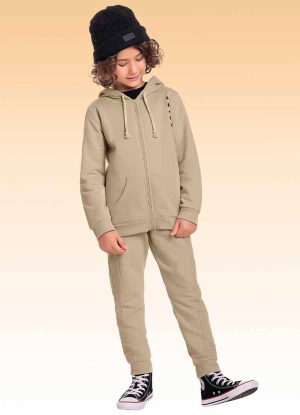 Fakini Kids - Conjunto Jaqueta com Capuz e Calça Bege