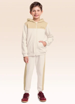 Fakini Kids - Conjunto Jaqueta com Capuz e Calça Bege - FAKINI KIDS