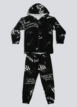 Fakini Kids - Conjunto Jaqueta com Capuz e Calca Preto - FAKINI KIDS