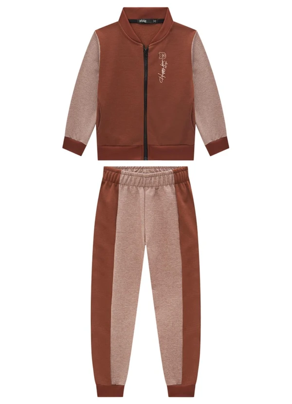 Ioluig - Conjunto Jaqueta e Calça em Malha Jeans Marrom