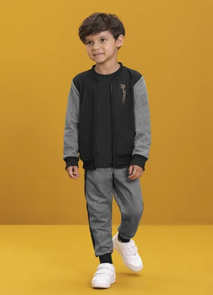 Ioluig - Conjunto Jaqueta e Calça em Malha Jeans Preto - IOLUIG