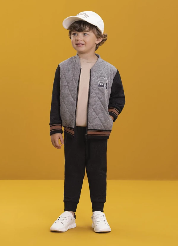 Ioluig - Conjunto Jaqueta e Calça em Malha Tricot Cinza