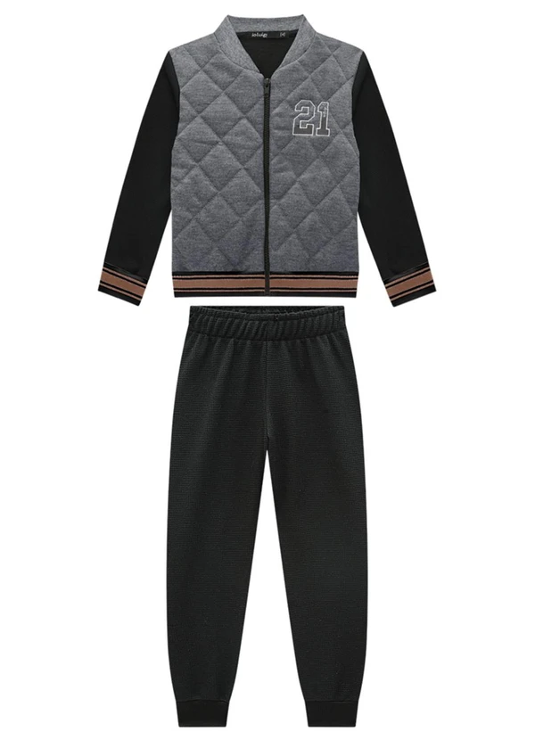 Ioluig - Conjunto Jaqueta e Calça em Malha Tricot Cinza 2
