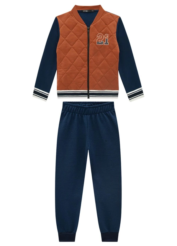 Ioluig - Conjunto Jaqueta e Calça em Malha Tricot Marrom