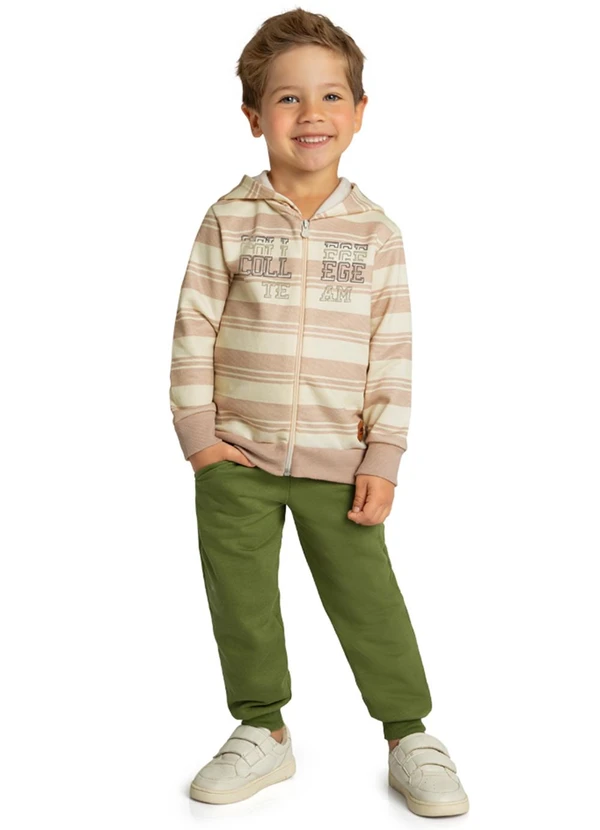 Marlan - Conjunto Jaqueta e Calça em Moletom Felpado Bege