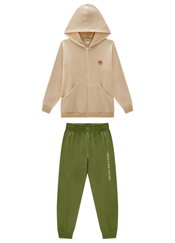 Marlan - Conjunto Jaqueta e Calça em Moletom Felpado Bege