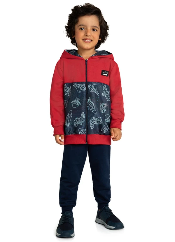 Marlan - Conjunto Jaqueta e Calça em Moletom Vermelho