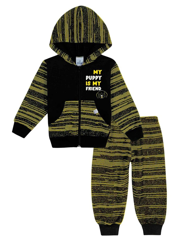 Abrange - Conjunto Jaqueta e Calça Riscado Baby Preto