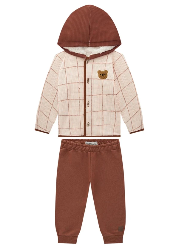 Ioluig - Conjunto Jaqueta Grid e Calça Marrom