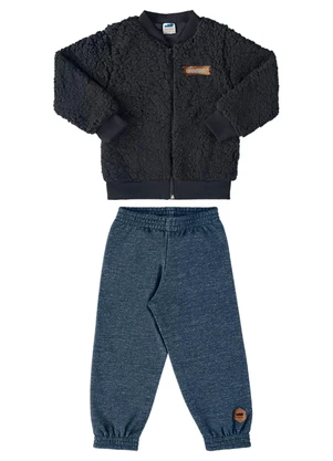 Marlan - Conjunto Jaqueta Pelo e Calça Moletom Preto - MARLAN