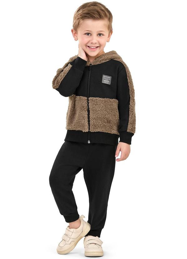 Elian - Conjunto Jaqueta Peluciada e Calça Preto