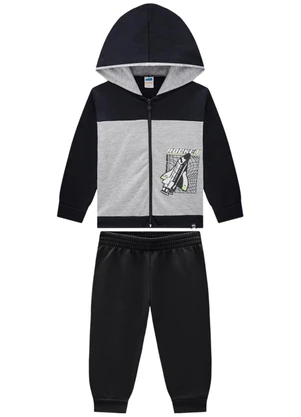 Marlan - Conjunto Jaqueta Rocket e Calça em Moletom Preto - MARLAN