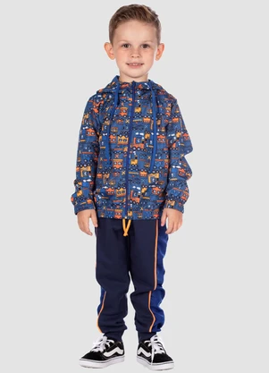 Turminha - Conjunto Jaqueta Tactel e Calça Moletom Azul - TURMINHA