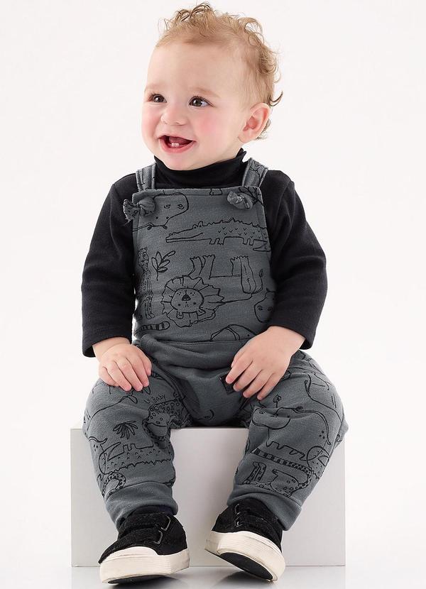 Up Baby - Conjunto Jardineira e Body Bebê Cinza