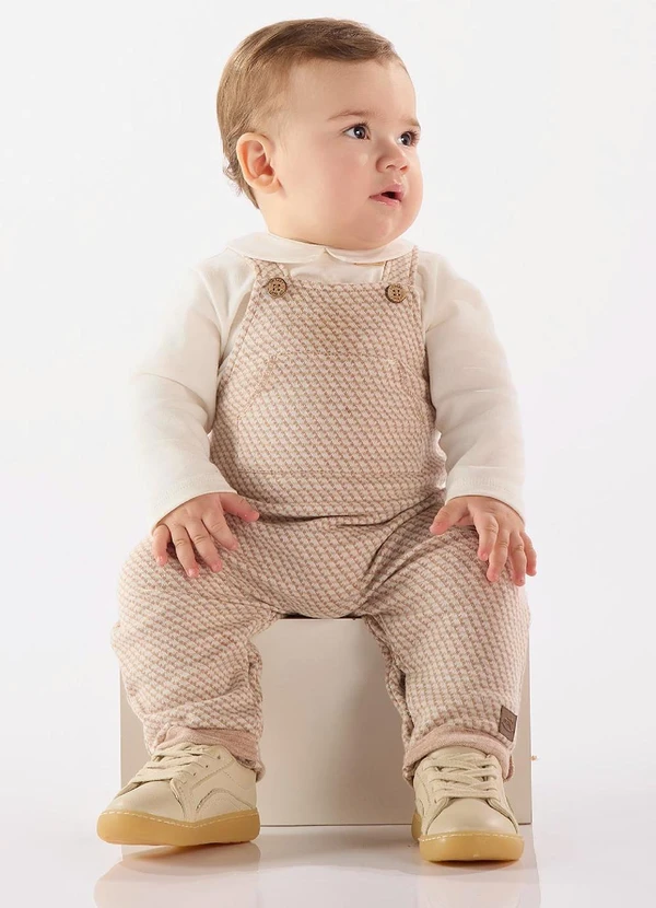 Up Baby - Conjunto Jardineira e Body Bebê Marrom