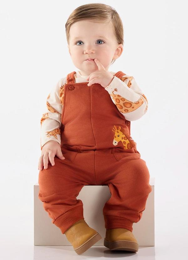 Up Baby - Conjunto Jardineira e Body Bebê Marrom