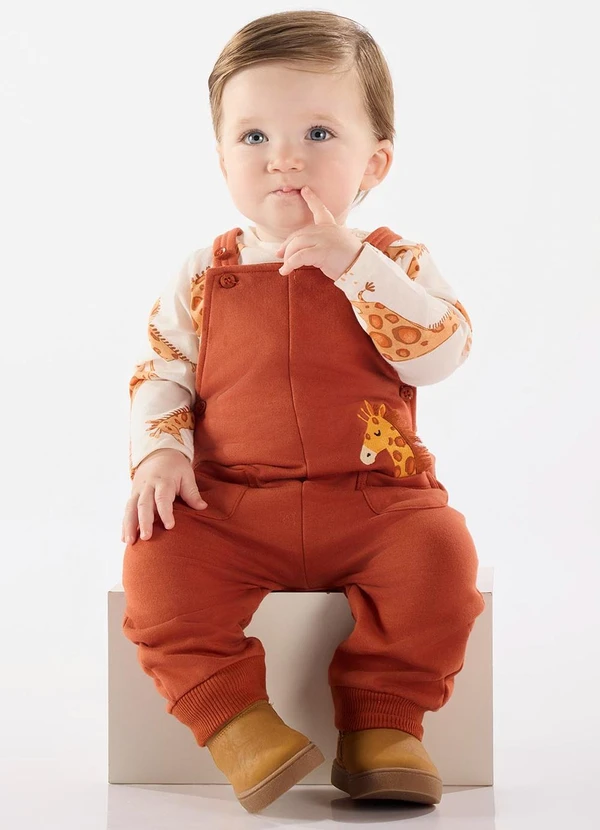 Up Baby - Conjunto Jardineira e Body Bebê Marrom